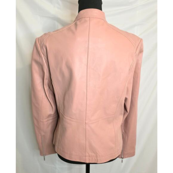 Bernardo Genuine Leather Moto Jacket Women's Size L Pink Full Zip - Picture 2 of 10
